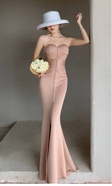 Pink satin mermaid outlet dress